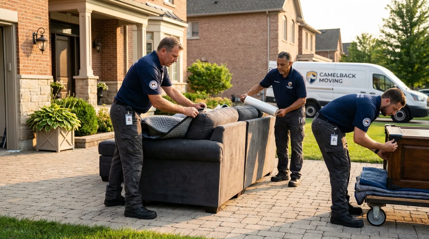 Large estate moving crew wrapping furniture in Hamburg, IA
