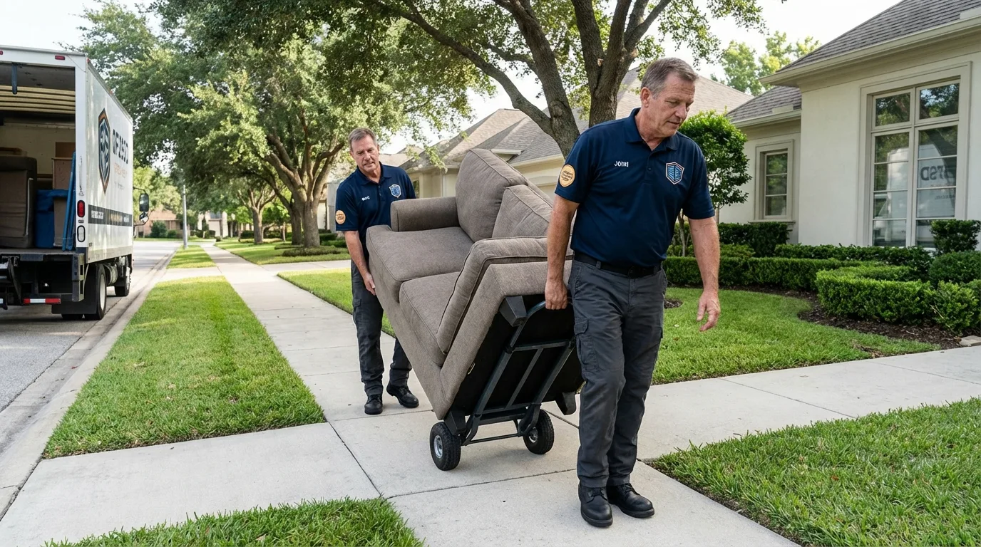 Local residential moving crew loading furniture in Hamburg, IA
